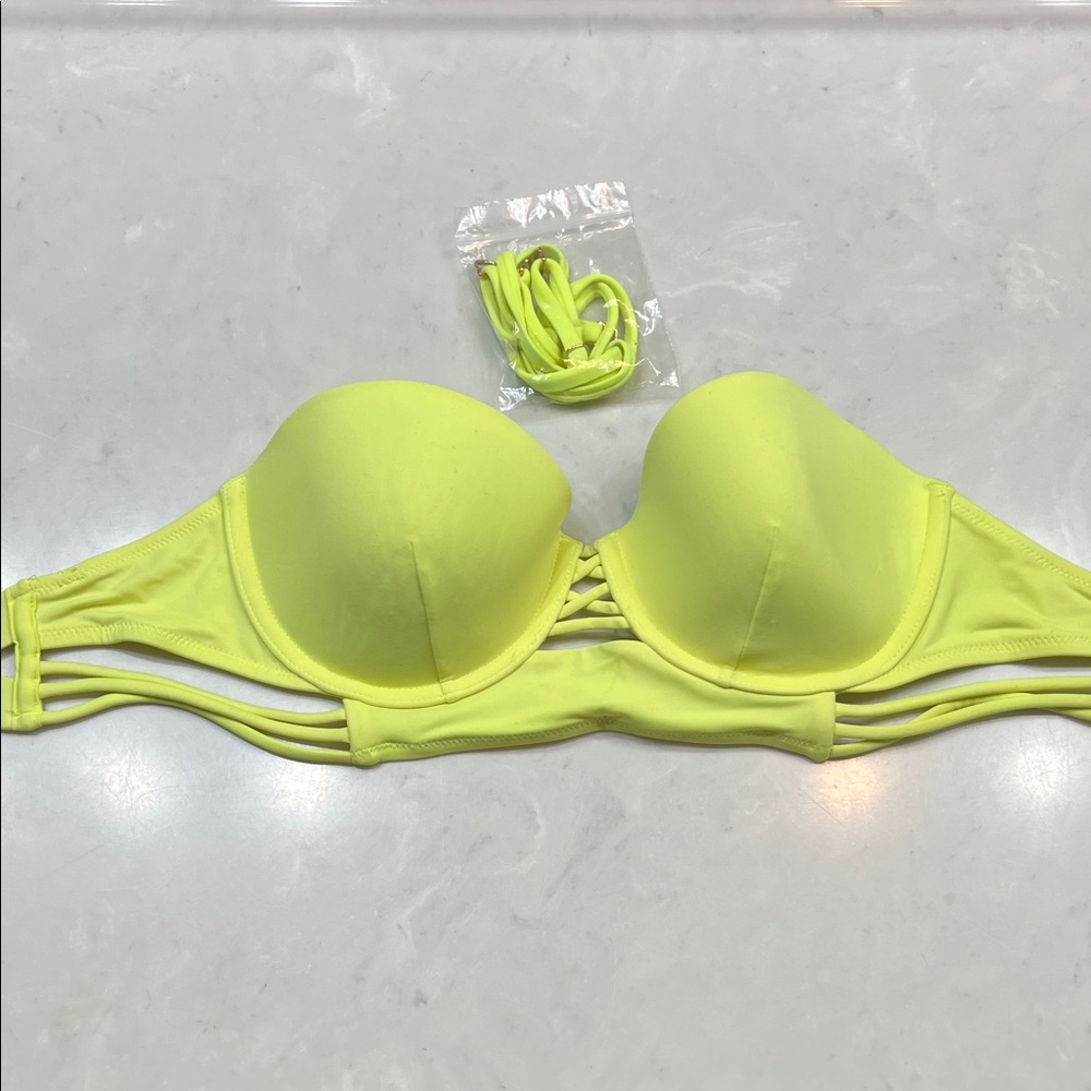 Neon Yellow Strapless Bikini Top